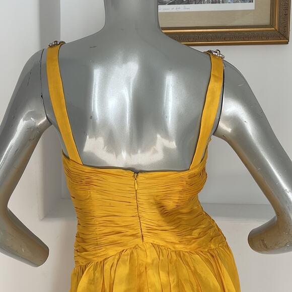 Interlude Couture Collection Silk Yellow Dress Size 8 - Picture 8 of 14